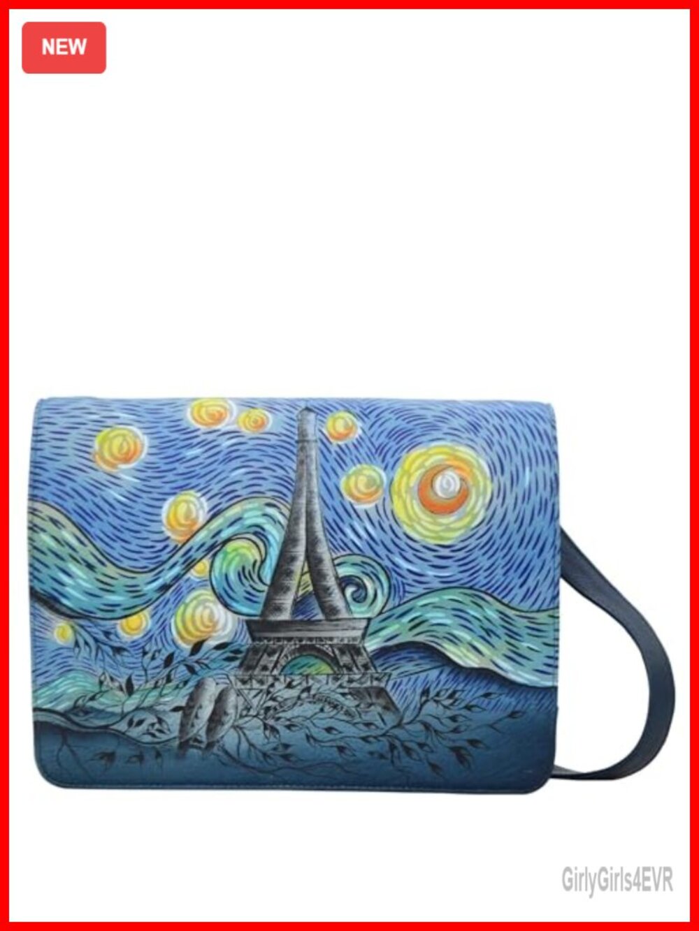 Genuine Leather Hand Painted Zip-Top Crossbody Saddle Handbag